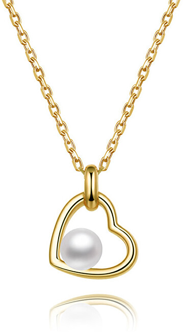 Beneto Pozlátený strieborný náhrdelník s riečnou perlou AGS1230   47P-GOLD