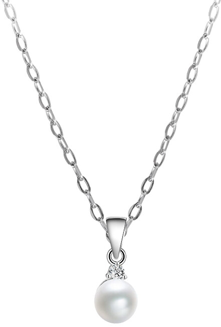 Beneto Strieborný náhrdelník s pravou perlou AGS906   45 (retiazka, prívesok)