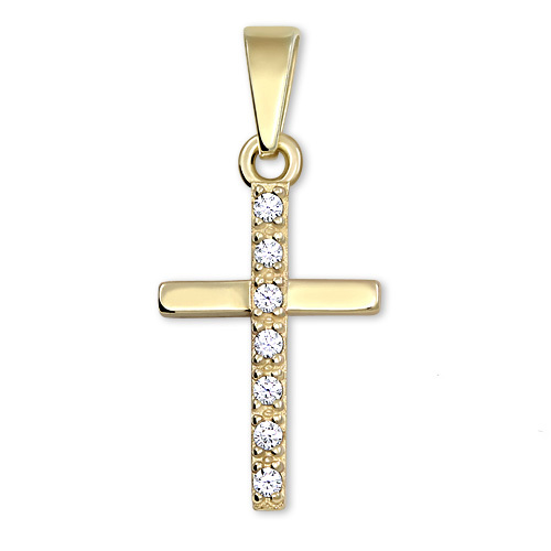 Brilio Prívesok krížik zo žltého zlata s kryštálmi 249 001 00565
