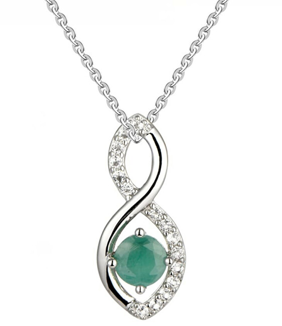 Brilio Silver Pôvabný strieborný náhrdelník so smaragdom SP08340D (retiazka, prívesok)