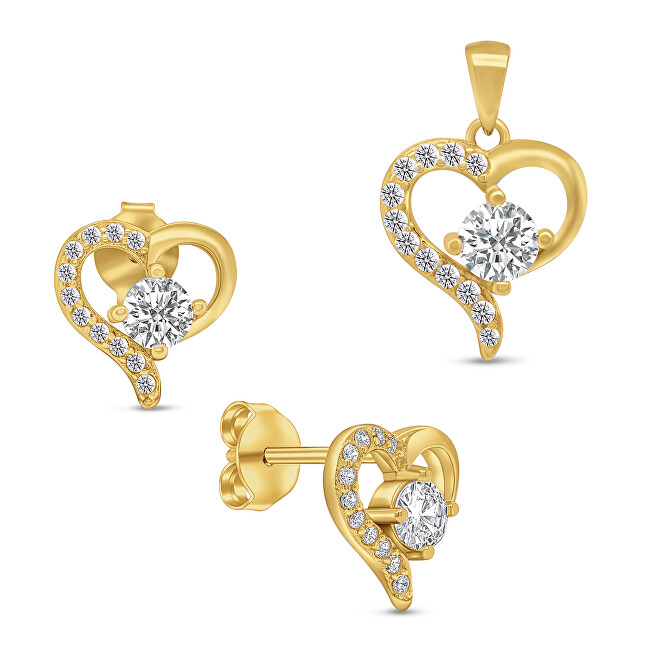 Brilio Silver Romantický pozlátený set šperkov Srdiečka SET219Y (prívesok, náušnice)