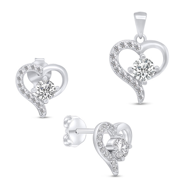 Brilio Silver Romantický set šperkov Srdiečka SET219W (prívesok, náušnice)