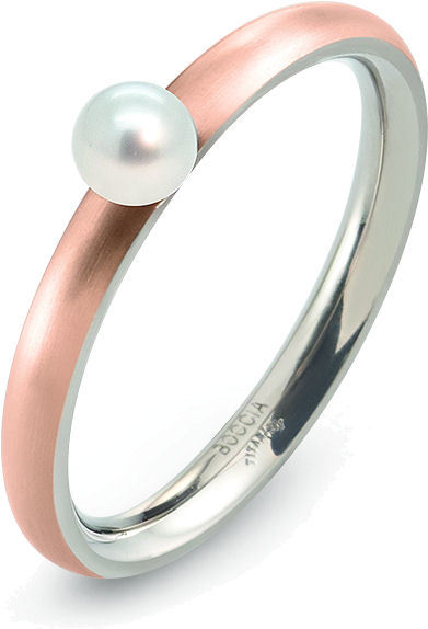 Boccia Titanium Ružovo pozlátený titánový prsteň s perličkou 0145-03 55 mm