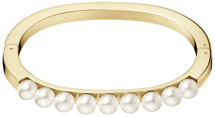 Calvin Klein Pevný pozlátený náramok s perličkami Circling KJAKJD14010 6,2 x 4,9 cm - M