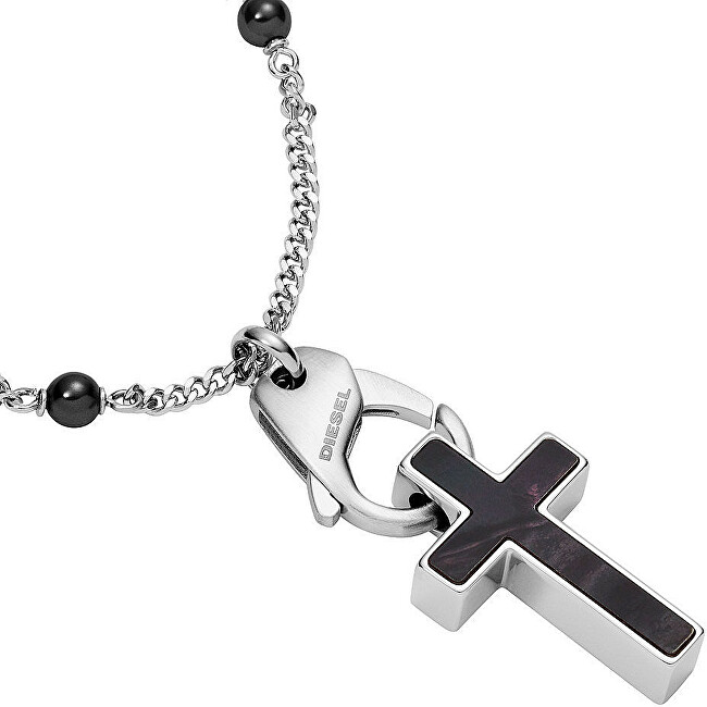 Diesel Štýlový pánsky náhrdelník karabína s krížikom DX1322040