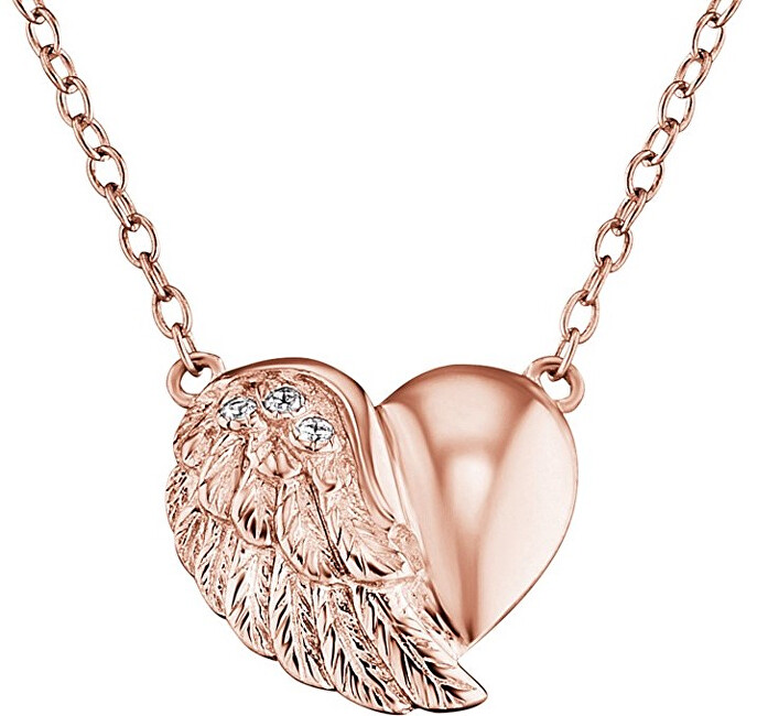 Engelsrufer Ružovo pozlátený strieborný náhrdelník Srdce s krídlom a zirkónmi ERN-LILHW-R