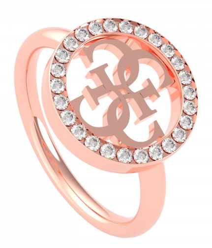 Guess Dizajnový rose gold prsteň s logom UBR79039 52 mm