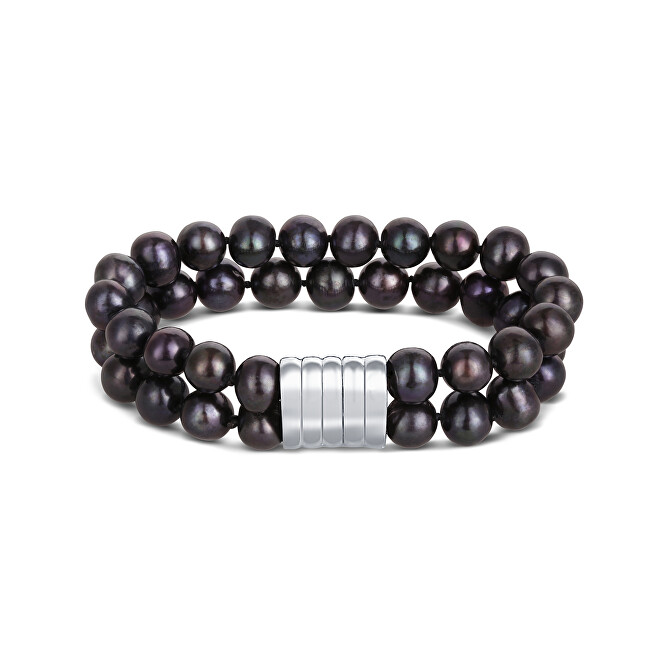 JwL Luxury Pearls Dvojitý náramok z pravých čiernych perál JL0599