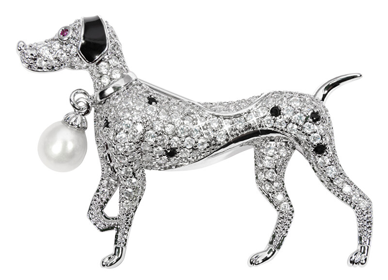 JwL Luxury Pearls Krásna brošňa psík s pravou perlou a kryštály JL0529