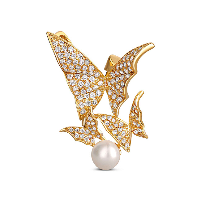 JwL Luxury Pearls Prekrásna pozlátená brošňa s pravou perlou 2v1 - motýle JL0630