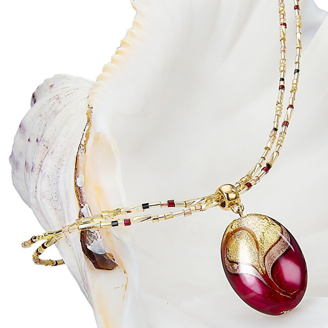 Lampglas Elegantný náhrdelník Red Sea s perlou Lampglas s 24 karátovým zlatom NP25