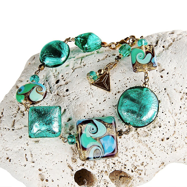 Lampglas Elegantný náramok Emerald Princess s 24 karátovým zlatom a striebrom v perlách Lampglas BRO1