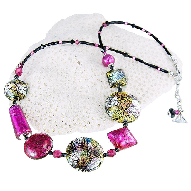 Lampglas Hravý náhrdelník Sweet Candy s 24 karátovým zlatom a rýdzim striebrom v perlách Lampglas NRO8