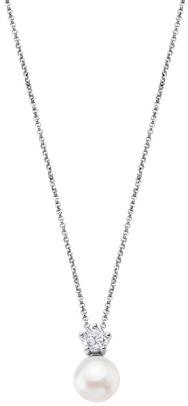 Lotus Silver Nežný strieborný náhrdelník s čírym zirkónom a syntetickou perlou LP1800-1   1