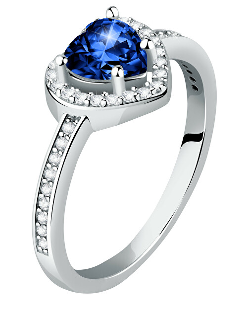 Morellato Trblietavý strieborný prsteň Srdce s modrým zirkónom Tesori SAVB150 52 mm
