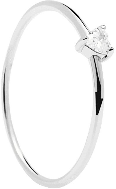 PDPAOLA Minimalistický strieborný prsteň so srdiečkom White Heart Silver AN02-223 50 mm