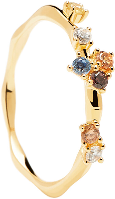 PDPAOLA Pôvabný pozlátený prsteň so zirkónmi FIVE Gold AN01-210 50 mm