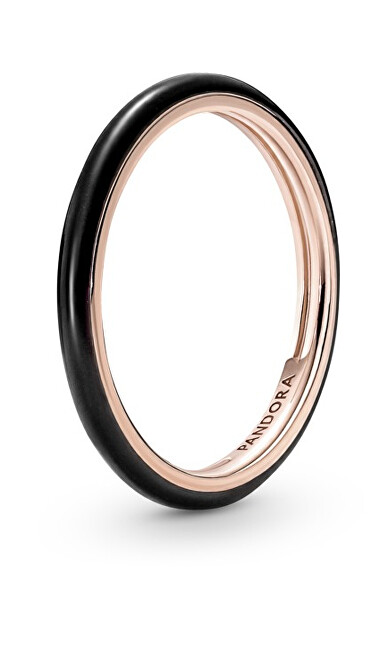 Pandora Minimalistický bronzový prsteň s čiernym smaltom Rose 189655C01 56 mm