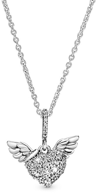 Pandora Strieborný náhrdelník Anjelské srdce 398505C01-45 (retiazka, prívesok)