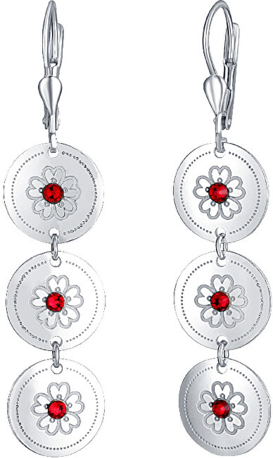 Praqia Jewellery Luxusné strieborné náušnice s červenými kryštálmi Ruby NA6080_RH