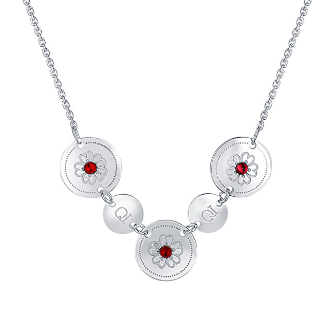 Praqia Jewellery Luxusný strieborný náhrdelník s červenými kryštálmi Ruby N6079_RH