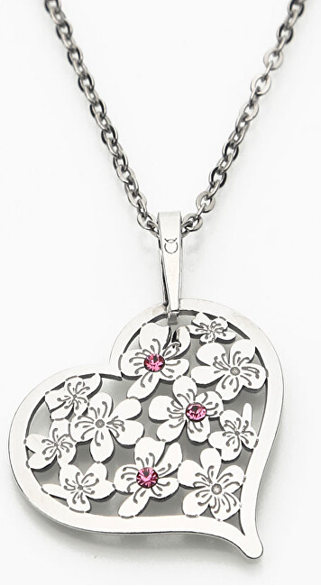 Praqia Jewellery Strieborný náhrdelník s kryštálmi Flowering Heart KO5027_BR030_49_RH (retiazka, prívesok)