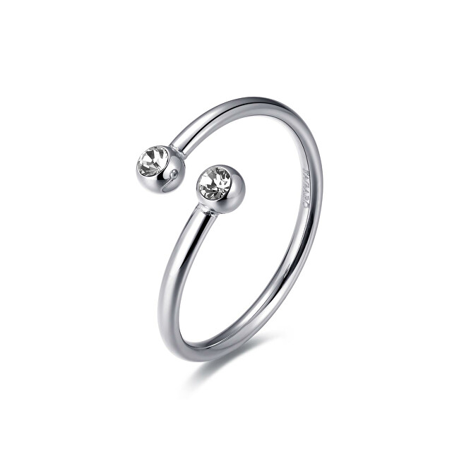 S`Agapõ Nežný otvorený oceľový prsteň s kryštálmi Click SCK146