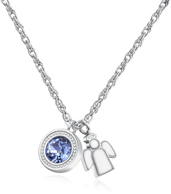 S`Agapõ Oceľový náhrdelník s kryštálom a anjelikom Lucky Light SKT03