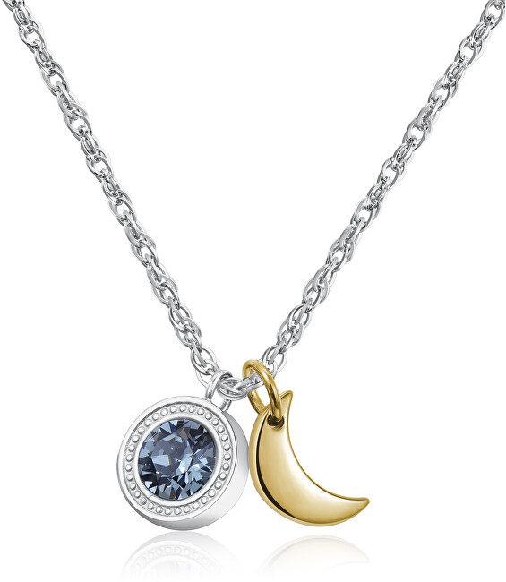 S`Agapõ Oceľový náhrdelník s kryštálom a polmesiacom Lucky Light SKT04