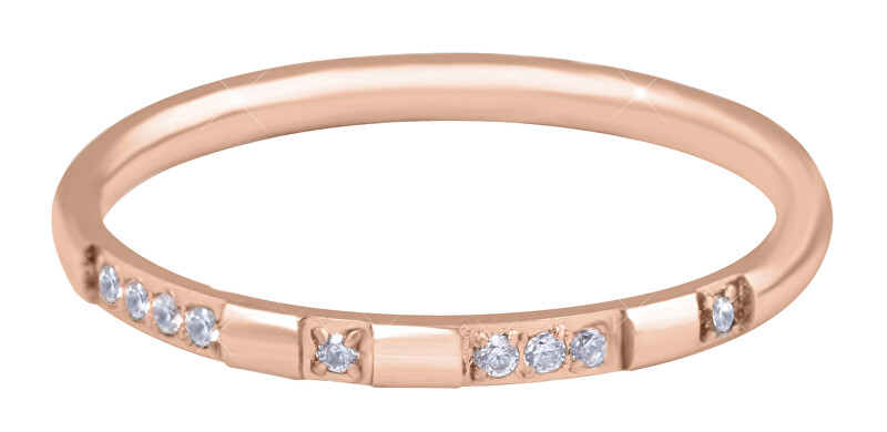 Troli Pozlátený minimalistický prsteň z ocele so zirkónmi Rose zlaté 50 mm
