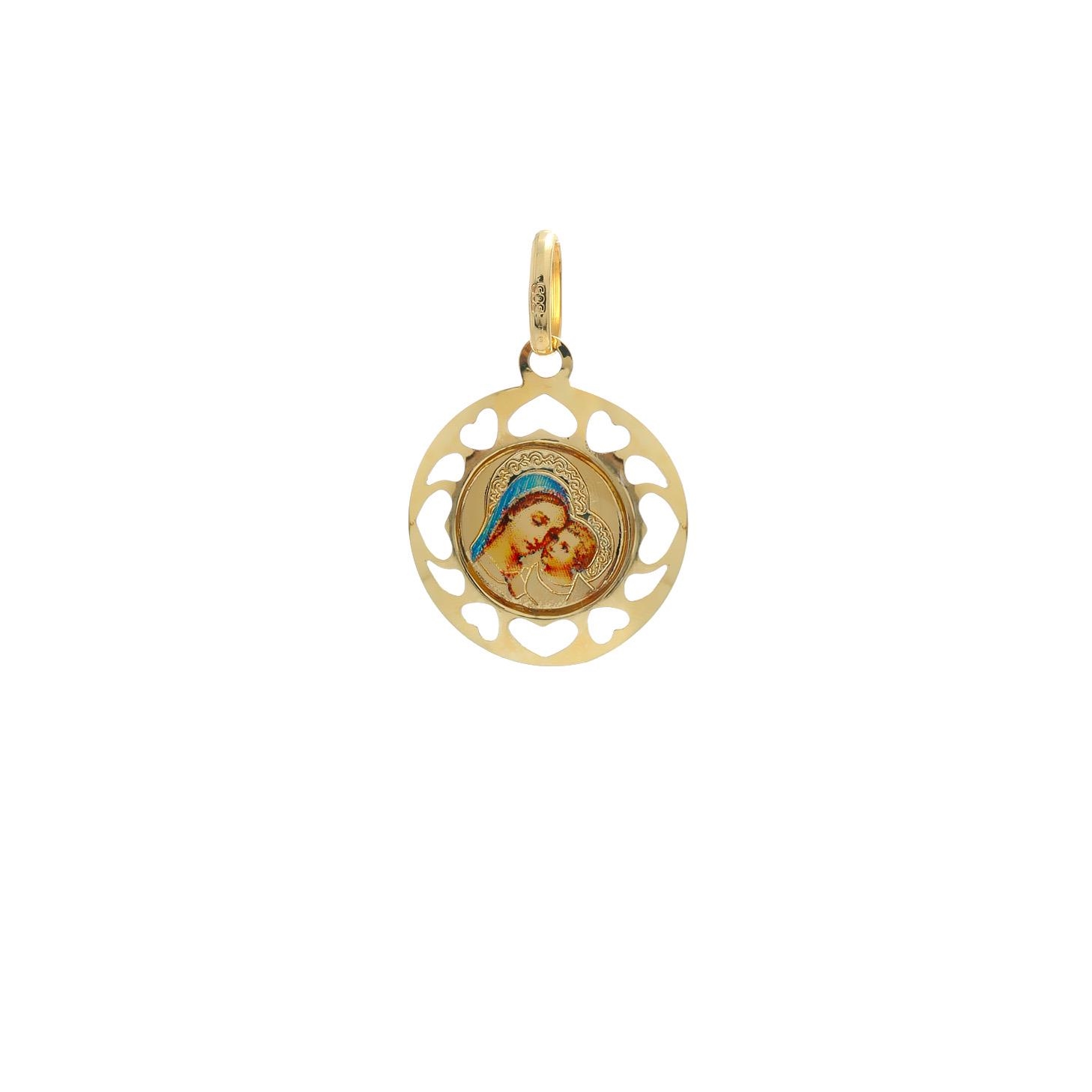 Zlatý okrúhly medailón Božej Matky s dieťaťom